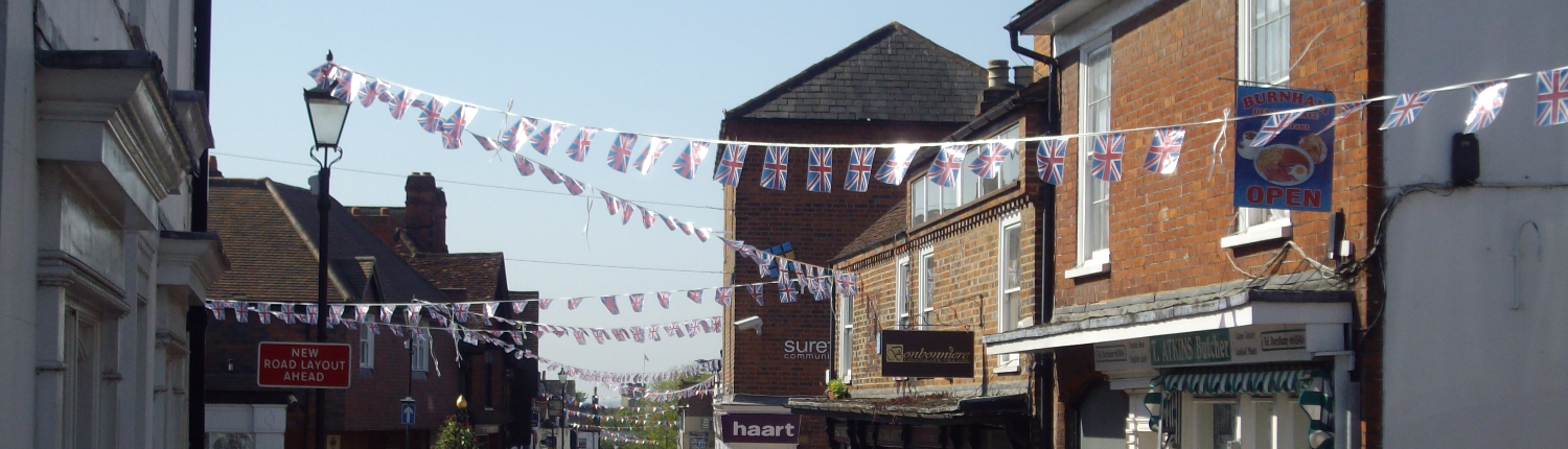 Burnham town cnetre with bunting