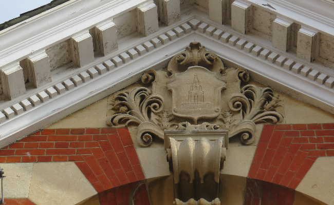 Cheshunt library building crest on the property