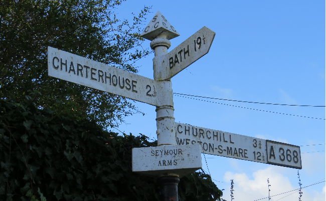 Blagdon Sign post outside the Seymour Arms