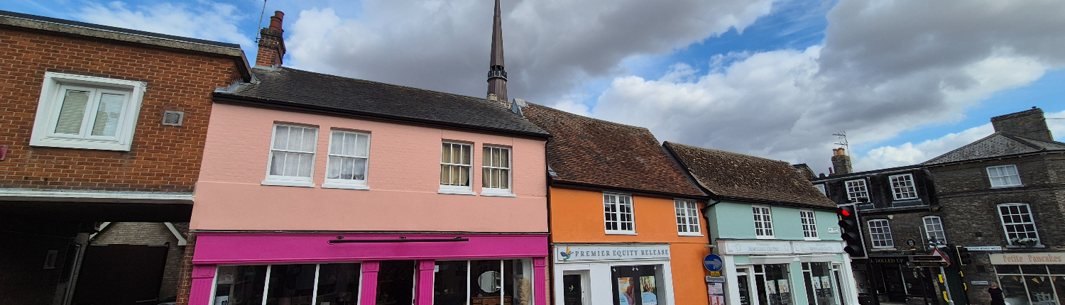 A street of colourful properties in Stowmarket